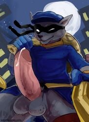 2017 balls digital_media_(artwork) erection fur hi_res male male_only mammal penis siriuswolfus sly_cooper sly_cooper_(series) smile smooth_fur solo video_games