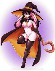 1futa anthro areolae breasts erect_nipples eyewear flaccid futa_only futanari glasses halloween hat heart holidays intersex lagomorph large_breasts mammal marbles nipples nude penis rabbit ryunwoofie smile solo staff wide_hips