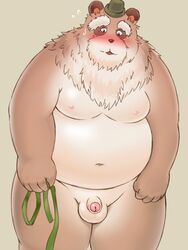 2014 anthro balls belly blush hi_res lako male male_only mammal navel nude overweight overweight_male penis simple_background solo tanuki