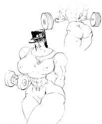 1girls abs ass big_ass black_hair breasts cameltoe eyeliner female female_jotaro female_only guarana_taravana huge_ass huge_breasts jojo's_bizarre_adventure jotaro_kujo midriff muscles muscular muscular_female nipple_bulge pencil_(artwork) rule_63 short_hair skin_tight solo stardust_crusaders stare thick_thighs weightlifting white_skin workout