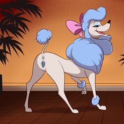 2017 2017s anatomically_correct anatomically_correct_pussy animal_genitalia animal_pussy anus canine canine_pussy disney fangs female female_feral feral georgette georgette_(disney) georgette_(oliver_and_company) half-closed_eyes hi_res lonbluewolf looking_at_viewer looking_back mammal oliver_and_company open_mouth poodle presenting presenting_pussy pussy solo teeth tongue