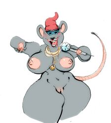 1girls anthro barnyard biggie_cheese female female_only front_view guarana_taravana huge_breasts meme naked necklace pussy rat rule_63 solo thick_thighs