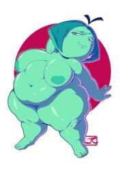 animated aquamarine_(steven_universe) breast_expansion breasts cartoon_network fat gem_(species) krimxonrage nipples overweight slightly_chubby steven_universe weight_gain