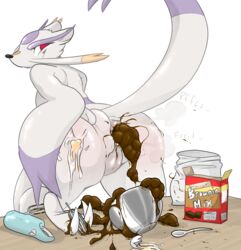 absurd_res anus ass baking big_butt black_nose bowl digital_media_(artwork) fart feces female fur hi_res mammal mienshao nastysashy_(artist) nintendo pokémon_(species) pokemon purple_fur pussy scat scat simple_background solo spoon video_games