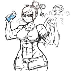 abs exercise female female_abs franktonius girl_abs mei_(overwatch) mei_ling_zhou muscle muscle_girl muscles muscular_female overwatch solo sportswear sweat sweating sweaty water_bottle