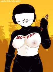 1girls 2023 2d 2d_(artwork) alternate_version_at_source areolae breasts breasts_out drawing_on_body helmet marker newgrounds nipples pinup rule_63 space-c0wb0y-6251 tagme tankman tankmen visor