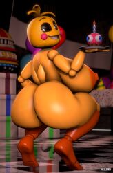 1girls 3d 3d_(artwork) animatronic ass big_ass big_breasts breasts breasts_bigger_than_head breasts_out chicken female five_nights_at_freddy&#039;s five_nights_at_freddy&#039;s_2 grin hyper hyper_breasts relliksb robot scottgames sideboob squatting toy_chica_(fnaf) toy_chica_(love_taste)