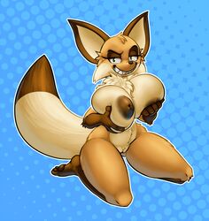 2017 5_fingers anthro areola big_breasts big_ears blue_background breast_fondling breasts brown_fur brown_nose canine dotted_background eyelashes female female_focus female_only fennec fluffy fluffy_tail fondling fox fur furry furry_only green_eyes grin half-closed_eyes hand_on_breast hi_res holding_breast huge_breasts inverted_nipples kneeling looking_at_viewer mammal multicolored_fur naked naughty_face neck_tuft nipples nude oscar's_oasis pattern_background pawpads popy puffy_areola pussy sharp_teeth simple_background smile solo solo_female solo_focus tail tan_fur teckworks teeth thick_thighs tuft