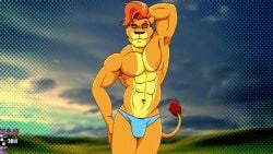 16:9 2014 abs anthro biped blue_clothing blue_speedo blue_swimwear brown_eyebrows brown_nose bulge closed_eyes closed_smile clothing digital_drawing_(artwork) digital_media_(artwork) eyebrows fabfelipe felid front_view fur hair hand_behind_head hand_behind_own_head hand_on_leg hand_on_own_leg lion male mammal mouth_closed multicolored_body multicolored_fur muscular muscular_anthro muscular_male navel nipples orange_body orange_fur pantherine pink_nipples portrait pose red_hair red_tail_tuft smile solo speedo standing swimwear tail tail_tuft three-quarter_portrait tuft widescreen yellow_body yellow_fur