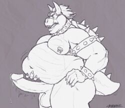 1boy anthro armband armpit_hair ass balls belly belly_jiggle big_belly big_penis bodily_fluids body_hair bowser bracelet claws collar dripping erection finger_claws genital_fluids genitals hand_on_hip hi_res holding_belly horn jewelry jiggling koopa leaking_precum looking_at_belly male male_only mario_(series) moobs muscular muscular_anthro muscular_male nintendo nipple_piercing nipples obese obese_anthro obese_male open_mouth overweight overweight_anthro overweight_male papyreit pecs penis piercing precum precum_drip reptile scalie shell solo spiked_armband spiked_bracelet spiked_collar spiked_shell spiked_tail spikes spikes_(anatomy) tail teeth tongue