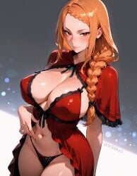 ai_generated cleavage fr34ky freckles freckles_on_breasts huge_breasts priscilla_barielle re:zero_kara_hajimeru_isekai_seikatsu red_eyes red_hair