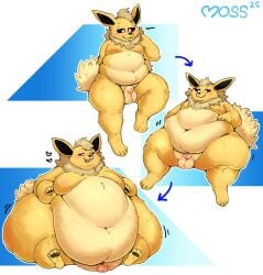 absurd_res animal_genitalia anthro balls eeveelution fat_legs fluffmoss fupa generation_1_pokemon genitals hi_res jolteon love_handles male male_only moobs morbidly_obese morbidly_obese_male navel nintendo obese obese_male overweight overweight_male penis pokemon pokemon_(species) sheath solo thick_thighs weight_gain