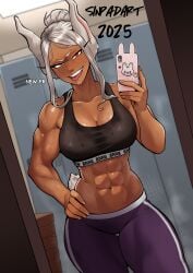 1girls abs absurd_res after_workout belly belly_button blurry_background boku_no_hero_academia breasts bunny_ears bunny_girl bunny_tail clothing dark-skinned_female dark_skin eyebrows eyelashes female female_focus female_only fingernails fingers leggings legwear locker locker_room mirko mirror mirror_selfie miruko muscular muscular_female my_hero_academia open_mouth phone photo png post_workout red_eyes rumi_usagiyama selfie sinpadart smile solo solo_female solo_focus sportswear sweat sweatdrop sweating sweaty teeth thick_thighs thighs tongue tongue_out white_hair