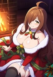 1girls ai_generated big_breasts brown_hair bruto_(artist) christmas cleavage kono_subarashii_sekai_ni_shukufuku_wo! konosuba large_breasts long_hair santa_costume wiz_(konosuba)