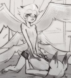 alastor_(hazbin_hotel) angel angel_wings bottom demon gay gay_demon hazbin_hotel king_of_hell lucifer_morningstar_(hazbin_hotel) male riding sexy_twink sinner twink wings