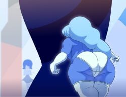 100_nails alternate_version_available big_ass big_breasts blue_diamond_(steven_universe) blue_hair blue_pearl_(steven_universe) blue_skin bowing dress elbow_gloves gem_(species) gloves long_hair panties partially_clothed sapphire_(steven_universe) shortstack steven_universe thighhighs