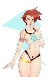 1girls erect_nipples hairy_pussy mitalice overwatch puffy_nipples red_hair short_hair tracer