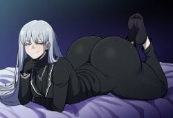 ai_generated angelica_(library_of_ruina) bimbasileia huge_ass laying_on_bed library_of_ruina project_moon