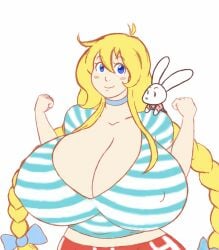 1girl blonde_female blonde_hair bunny cassie_(theycallhimcake) cleavage franktonius nipple_bulge rabbit solo striped_shirt