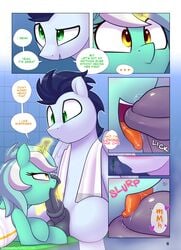 1girls 2010s 2017 animal_genitalia animal_penis balls blush comic english_text equine equine_penis fellatio female feral friendship_is_magic green_eyes heart hi_res horn horsecock lyra_heartstrings_(mlp) magic male mammal medial_ring moderate_tomboy my_little_pony open_mouth oral page_11 pegasus penis saliva sapient_animals shinodage soarin_(mlp) speech_bubble straight tank_top teeth text tomboy tongue tongue_out tumblr_username two_tone_topwear two_tone_topwear_(yellowandwhite) unicorn western_art western_cartoon wings wonderbolts_(mlp) yellow_eyes