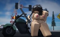 1girls big_ass big_breasts bike biker biker_girl biker_jacket guitar leaning_back motorcycle ninjashyper2 public public_nudity roblox roblox_avatar roblox_game robloxian street