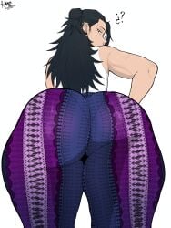 1girls ass big_ass black_hair bubble_butt clothing dat_ass ear_piercing earrings fat_ass femboy flare_pants forbidden_pants hassdr4w huge_ass jujutsu_kaisen large_ass long_hair looking_at_viewer looking_back male male_only massive_ass pantylines piercing png solo suguru_geto thick_ass thick_thighs thunder_thighs white_background wide_hips