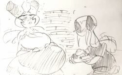 bee bee_girl belly big_belly blahblah866 blush blush empty_plates feeding hand_on_belly hands_on_belly plate sketch stuffed_belly stuffing vespiquen