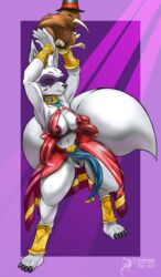 2017 alopex anthro arashidrgn arctic_fox avian bird breasts canine claws clothing dancing female fox fur hi_res kiwi_(disambiguation) mammal nipples nude teenage_mutant_ninja_turtles white_fur