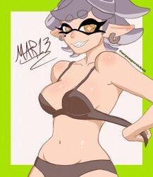 1girls digital_drawing_(artwork) digital_media_(artwork) earrings female female_focus female_only inkling lingerie marie_(splatoon) mrpumpernickel nintendo removing_bra smiling smiling_at_viewer splatoon splatoon_(series) squid_sisters taking_clothes_off undressing watermark yellow_eyes