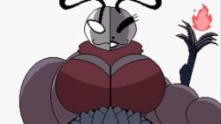 1girls animated animated_gif arthropod beat_banger breasts divine_(hollow_knight) eyelashes fire gif hollow_knight insects lips mask paizuri pixel_animation sex simple_background taker_pov titjob white_background