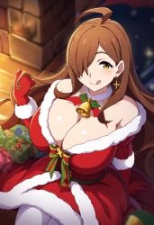 ai_generated big_breasts brown_hair bruto_(artist) cleavage konosuba large_breasts long_hair santa_costume wiz_(konosuba)