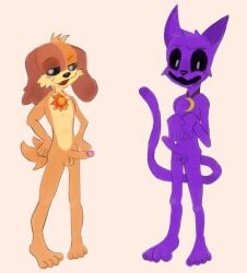 absurd_res anthro anthro_on_anthro anthro_only balls barefoot big_ears big_mouth_(anatomy) black_nose black_sclera blush blush_lines canid canine canis catnap catnap_(poppy_playtime) critters_(poppy_playtime) dogday dogday_(poppy_playtime) doggy domestic_cat domestic_dog duo erection feet felid feline felis fur furry_only genitals hair hands_on_hips hi_res jewelry long_tail looking_at_viewer male male/male mammal mob_entertainment necklace nervous nervous_smile no_humans nude nude_anthro nude_male orange_body orange_fur orange_skin paws penis poppy_playtime poppy_playtime_(chapter_3) pupils purple_body purple_fur purple_hair purple_skin purple_tail sex shy smile smiling_at_viewer smiling_critters smirk smirking_at_viewer standing tagme tail therealbayonetta