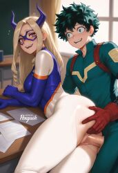 1boy 1boy1girl 1girls ai_generated anime_girl ass_grab bodysuit boku_no_hero_academia classroom covered_nipples domino_mask fucked_from_behind grabbing_ass horns indoors izuku_midoriya long_hair lying male/female mask midoriya_izuku mount_lady my_hero_academia patreon_username penetration penguih penis pleasure_face pussy sex sex_from_behind smile spooning straight takeyama_yuu torn_clothes uncensored vagina vaginal_penetration vaginal_sex white_bodysuit yuu_takeyama