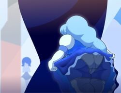 100_nails alternate_version_available big_ass big_breasts blue_diamond_(steven_universe) blue_hair blue_pearl_(steven_universe) blue_skin bowing dress elbow_gloves gem_(species) gloves long_hair panties puffy_short_sleeves sapphire_(steven_universe) shortstack steven_universe thighhighs