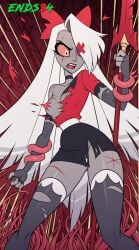 ai_generated before_rape defeated ends34 female female_only fit_female hazbin_hotel heroine_in_trouble long_hair medium_breasts stockings torn_clothes vaggie_(hazbin_hotel) white_hair