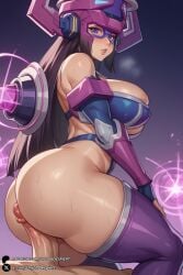 1boy 1girls ai_generated ass bare_shoulders black_hair blue_eyes blush breasts buttjob elbow_gloves erection galacta_(marvel_rivals) gloves headgear helmet large_breasts lips long_hair looking_at_viewer looking_back marvel_rivals parted_lips penis solo_focus straight sweat thick_thighs thighhighs thighs uncensored unjobdespiert