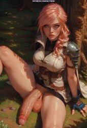 éclair_farron above_view ai_generated big_penis blue_eyes blush blushing_at_viewer claire_farron dickgirl dickgirl_only final_fantasy flaccid flaccid_cock flaccid_penis futa_focus futa_only futanari gloves huge_cock legs_apart legs_spread lightning_returns:_final_fantasy_xiii looking_at_viewer nayvenn pink_hair precum self_upload shoulder_armor shy sitting stable_diffusion submissive_futa