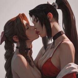 2girls aerith_gainsborough ai_generated kissing kuku kukuyolo lesbian_kiss love mai_shiranui yuri