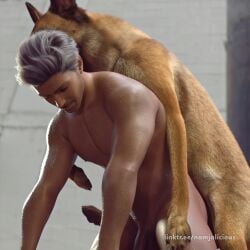 1:1 3d_(artwork) all_fours anal anal_sex blurred_background canid canine canis closed_eyes digital_media_(artwork) domestic_dog duo feral feral_penetrating feral_penetrating_human from_behind_position genitals german_shepherd grey_hair hair herding_dog human human_on_feral human_penetrated interspecies male male/male male_on_feral male_on_human male_penetrated male_penetrating male_penetrating_male mammal mounting namjalicious nipples nude open_mouth pastoral_dog penetration penis sex text url zoophilia