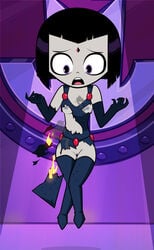 1girls black_hair boots bottomless breasts breasts_exposed burning_clothes burnt_clothes cartoon_network dc dc_comics demon_girl female fire forehead_jewel gloves grey_skin high_heel_boots nipples pancakemckennz partially_clothed partially_nude purple_eyes purple_hair pussy rachel_roth raven_(dc) ripped_clothing shocked small_breasts smooth_skin solo superheroine teen_titans teen_titans_go thigh_boots topless torn_clothes upset