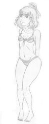 bikini female franktonius girl hands_behind_back monochrome navel sailor_hat sketch standing striped_bikini stripes swimsuit tagme traditional_media_(artwork)