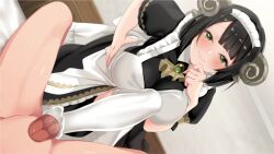 animal_ears big_breasts clothed_female_nude_male dominant_female femdom footjob footjob_with_legwear fox_girl_never_play_dirty horn lying lying_on_bed maid maid_headdress maid_outfit maid_uniform malesub nadia_(fox_girl_never_play_dirty) pov pov_male submissive submissive_male tagme