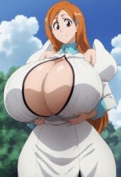 ai_generated big_breasts bleach bleach:_the_thousand-year_blood_war inoue_orihime inoue_orihime large_breasts long_hair orange_hair