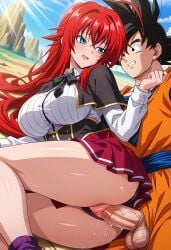 ai_generated ass ass_grab big_cock big_penis cheating cheating_girlfriend cheating_husband dragon_ball dragon_ball_super dragon_ball_z excited excited_for_sex frills goku grabbing grin high_school_dxd lying moaning naughty nice_ass outside rias_gremory sexy skirt smile son_goku spoon_position spooning squeezing vaginal_penetration