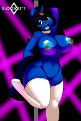 2017 anthro areola barely_visible_genitalia big_breasts big_nipples blue_fur blue_hair blue_horn blue_nipples blue_tail breasts brown_eyes clothing collar dancing deep_navel digital_media_(artwork) ear_piercing equine fan_character female front_view fur hair hand_behind_head hi_res horn horn_ring klodette kloudmutt legwear lips lipstick lipstick_on_muzzle long_hair long_tail makeup mammal mostly_nude my_little_pony navel navel_piercing nipple_piercing nipples on_one_leg open_mouth piercing pink_tongue pole pole_dancing portrait pussy solo standing stockings stripper_pole subtle_pussy thick_thighs thigh_highs three-quarter_portrait tongue tongue_piercing unicorn unicorn_horn watermark white_clothing white_legwear white_stockings wide_hips