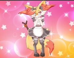 anthro braixen female glasses inner_ear_fluff legwear maid_uniform pokemon self_upload smiling_at_viewer