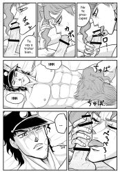 2boys bar_censor comic erection gay jojo's_bizarre_adventure jotaro_kujo kakyoinmuse los_adultos_horribles_(comic) male male_only muscular_male noriaki_kakyoin nude_male oral_sex pectorals penis spanish_text stardust_crusaders text tongue_on_penis yaoi