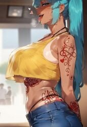 big_breasts bleached bleached_tattoo body_writing brazilian_miku hatsune_miku latina slut whited whore