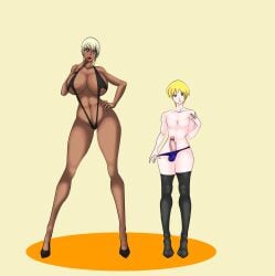 1boy 1boy1girl 1girls big_breasts blonde_hair blue_eyes dark-skinned_female green_eyes huge_breasts milf oc one-piece_swimsuit original original_character satori_douji_(noir-black-shooter) supernova_(artist) younger_male