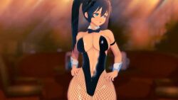 black_hair blue_eyes bunny_ears bunnysuit clothed huge_breasts original_character tagme thick_thighs twintails video